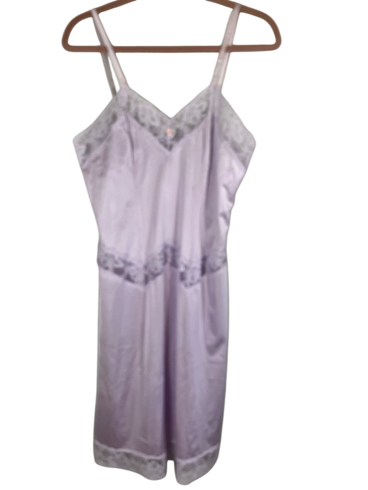 Vintage Floral Lace Lingerie 36 Purple Slip Feminine 50s Sexy Satiny Retro Mod