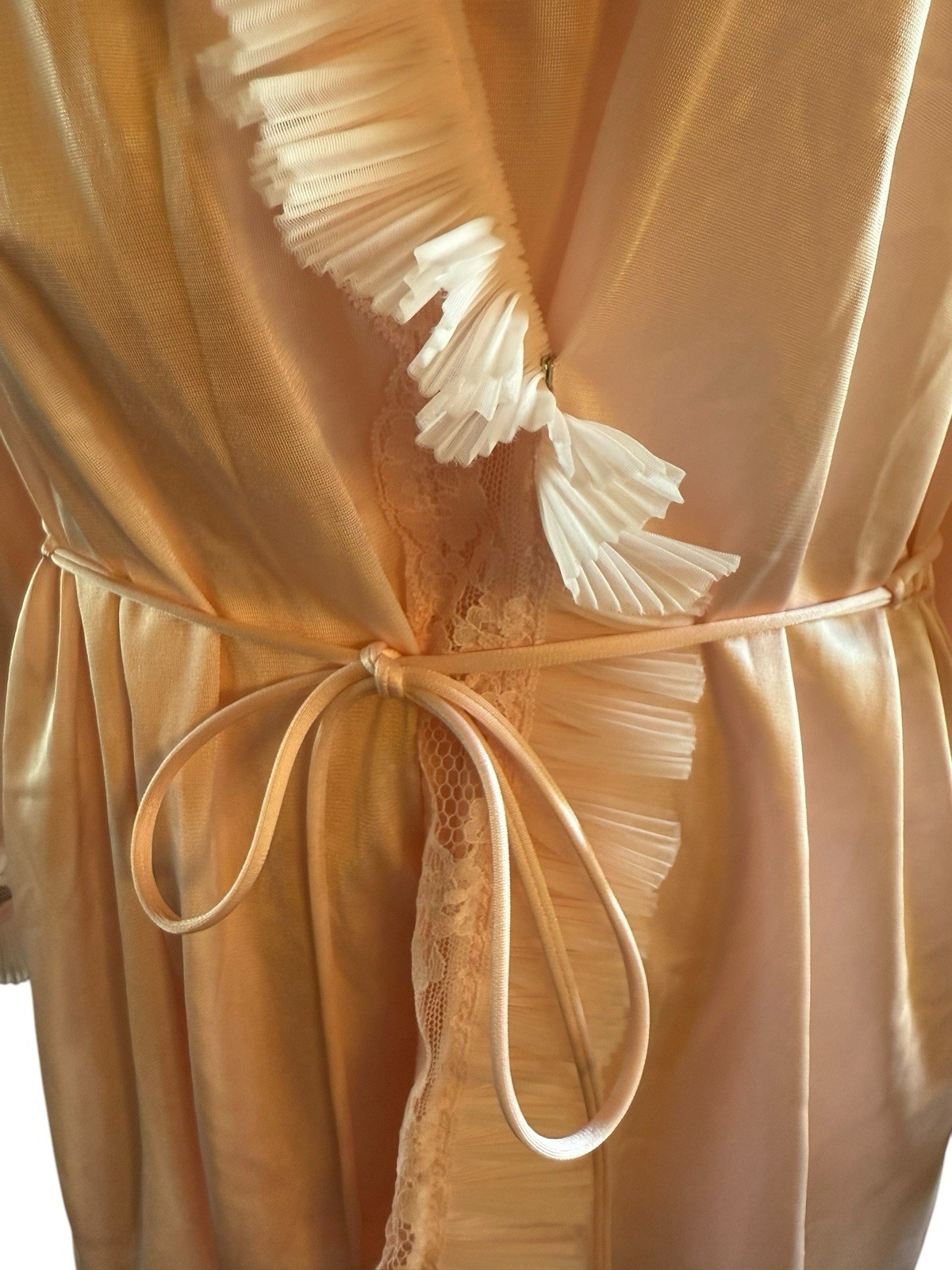 Vintage Jolie Two Pink Night Gown Top Short Robe Bed Jacket Ruffle Tie Nylon S