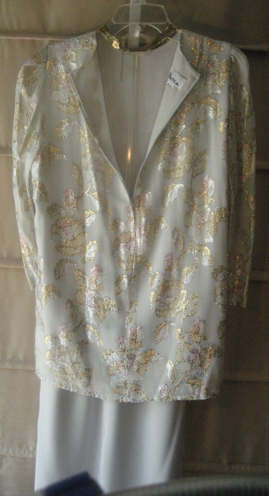 Vintage 1980s Petra Dress Light Grey w/ Silver, Gold, Pink Metallic Threads