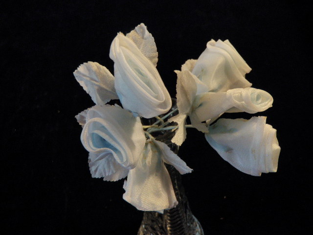 Vintage Millinery Flower 1.5″ Rosebud Lot 6p Shabby Fade Blue for Hat + Hair G69