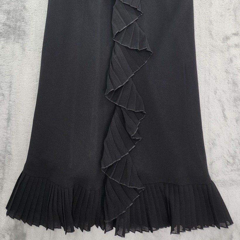 Vintage Citi Clothing Dress Womens S Black Sleeveless V-Neck Pleated Ruffled