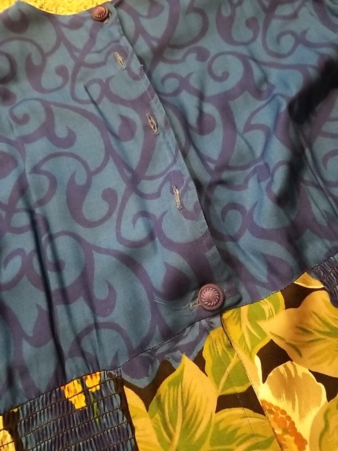 VTG 80s CHOON California Dress Womens Size 10 Blue Yellow Floral Tiered Layers