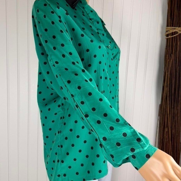 CHAUS emerald green polka dot vintage blouse