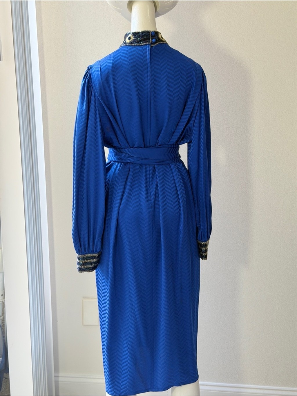 Vintage Lillie Rubin Royal Blue rLong Sleeve Belted Midi Dress