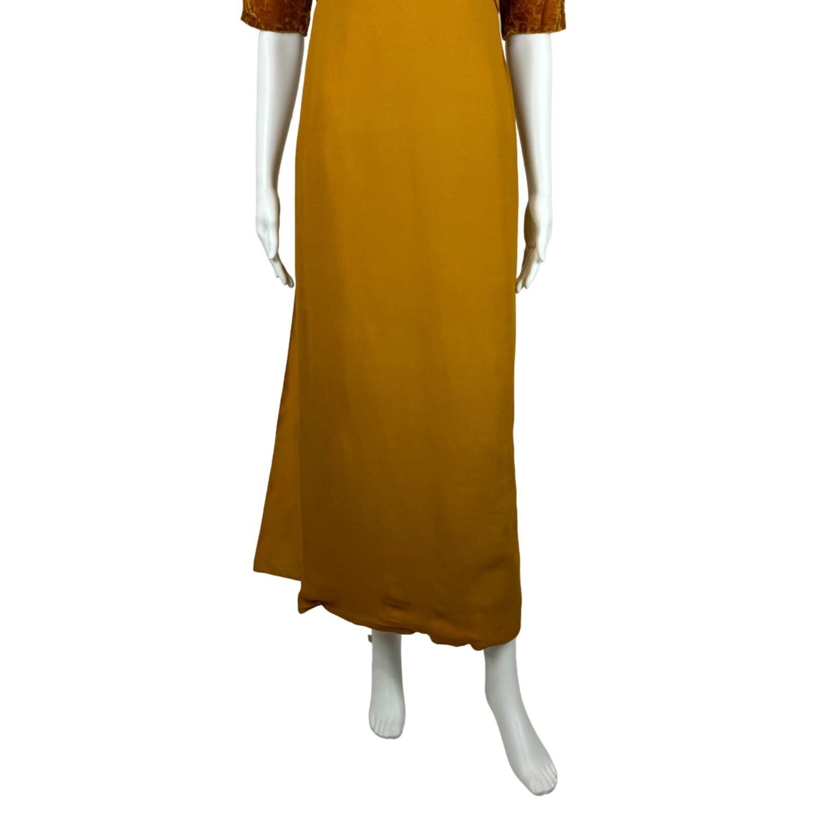 Vintage 60s Formal Dress Women’s Extra Small Mustard Yellow Velvet Maxi