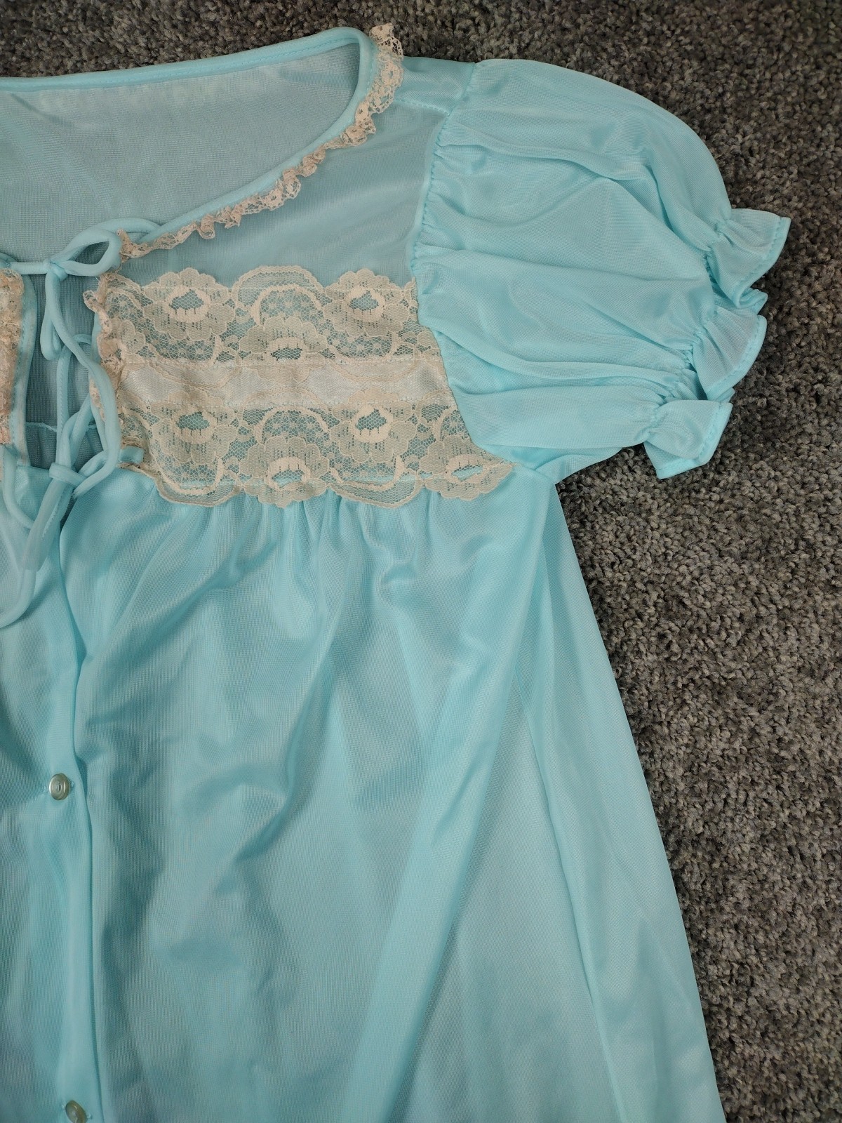 Vtg Chiffon Robe Blue Sheer Fairy Coquette Sz M Baby Doll 100% Nylon W Lace