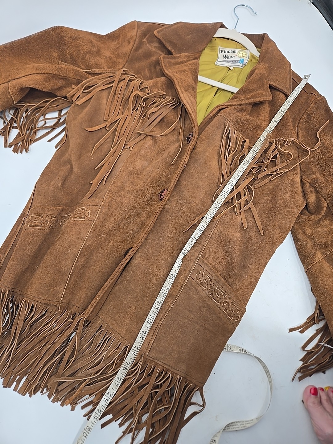 Vintage 1960s Pioneer Wear Brown Suede Fringe Jacket Coat Womens 16 Retro Cowboy