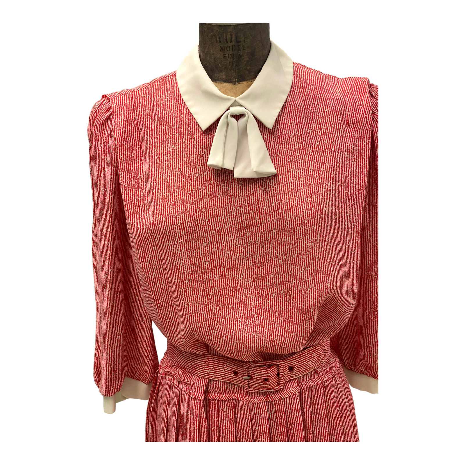 Vintage 1980s Alexis Fashion Inc Red White Secretarial Dress Large