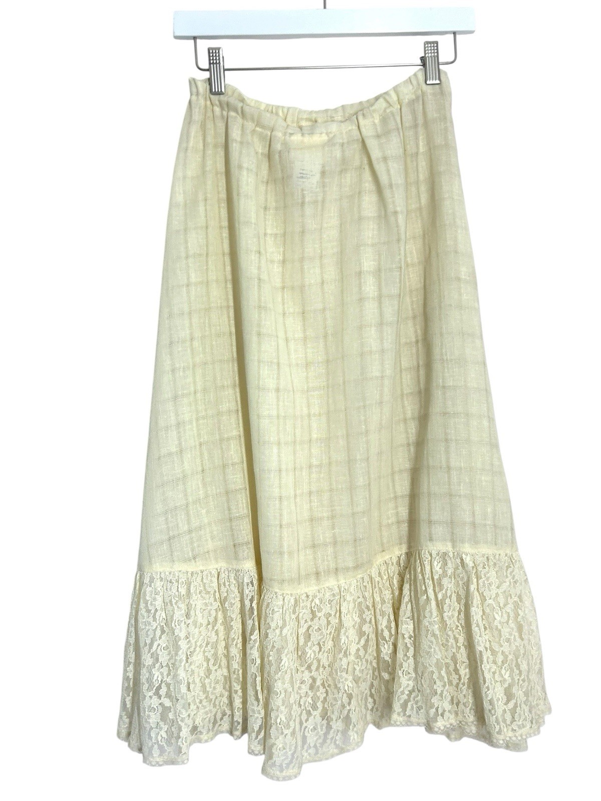 Gunne Sax 70s Vintage Semisheer Cream Lace Trim Midi Skirt Boho Cottage Prairie
