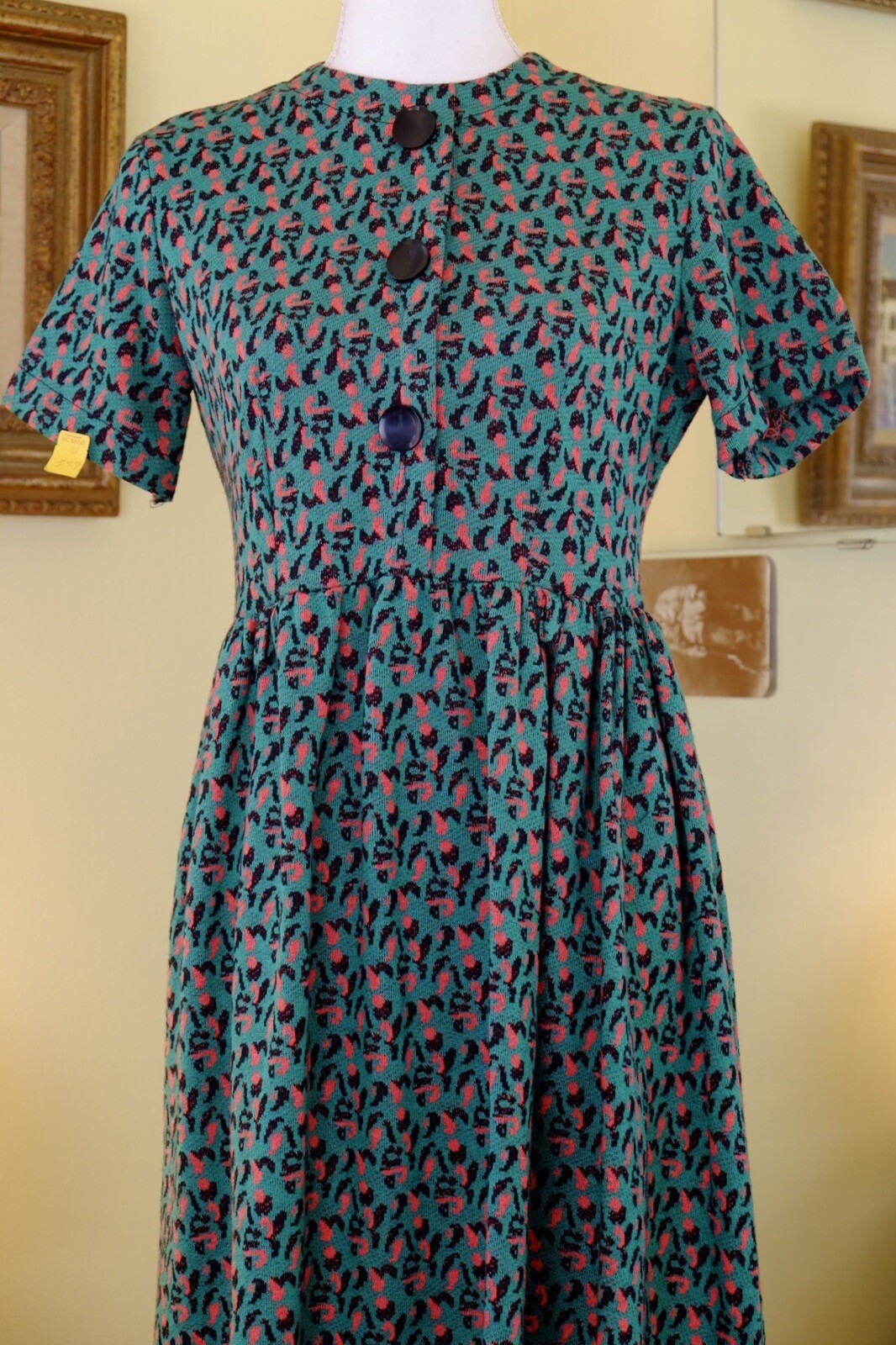 NOS VTG 50s 60s Leopard Print Shirt Dress Green Pink Black Medium Large