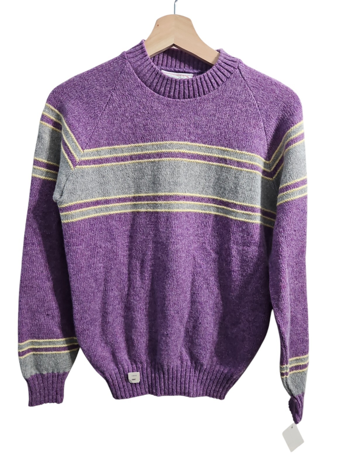 VTG NOS 70s Prego II Preppy Purple Shetland Wool Blend Pullover Sweater Large