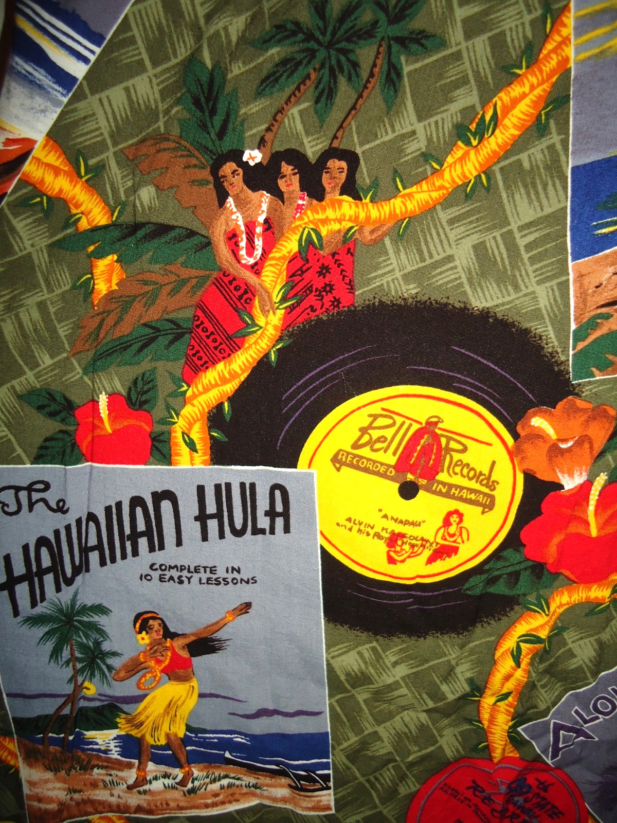 Reyns Spooner Hawaiian Aloha Dress With Hula Girls Diamond Head Etc Size-L