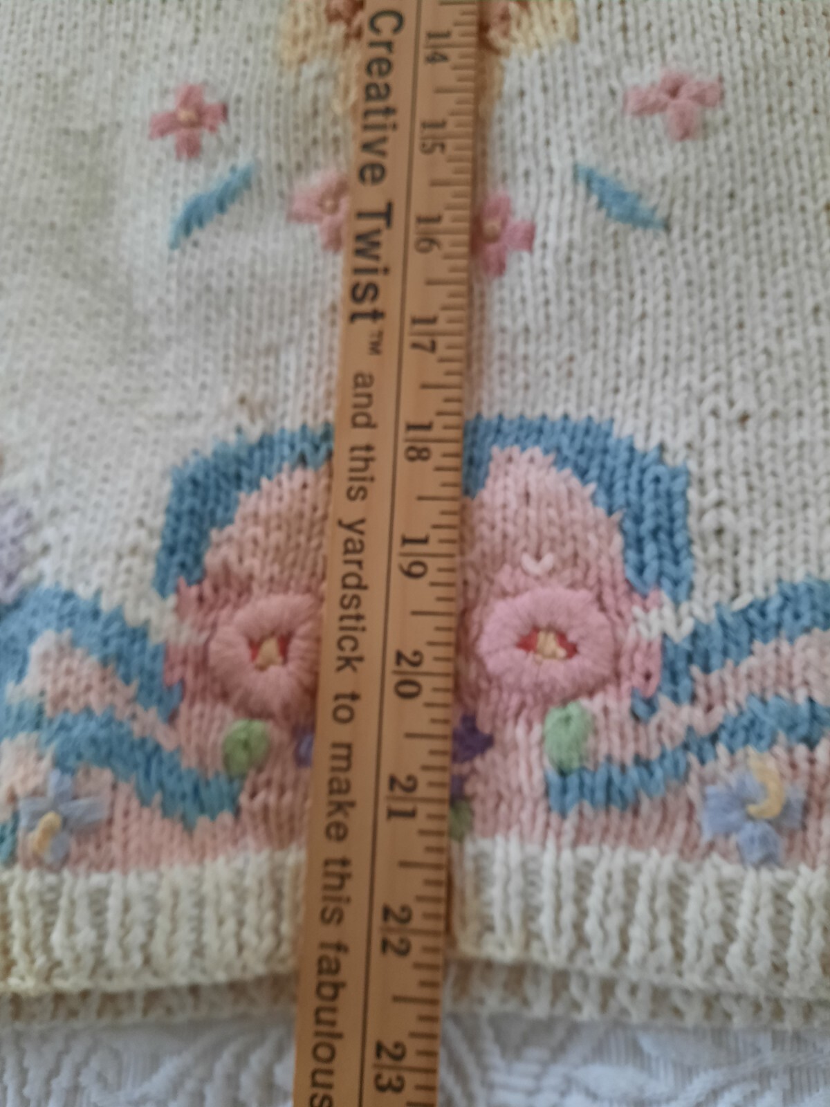 Jennifer Reed HAND KNIT 90’S Cream SWEATER W/ Flowers VINTAGE Cottagecore Size M