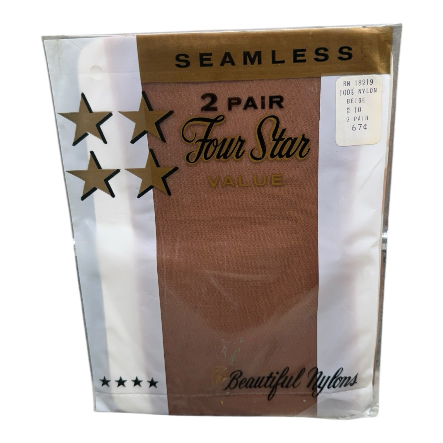Vintage 2pr Rasco Beautiful Nylon Seamless Stockings Beige Size 10 First Quality