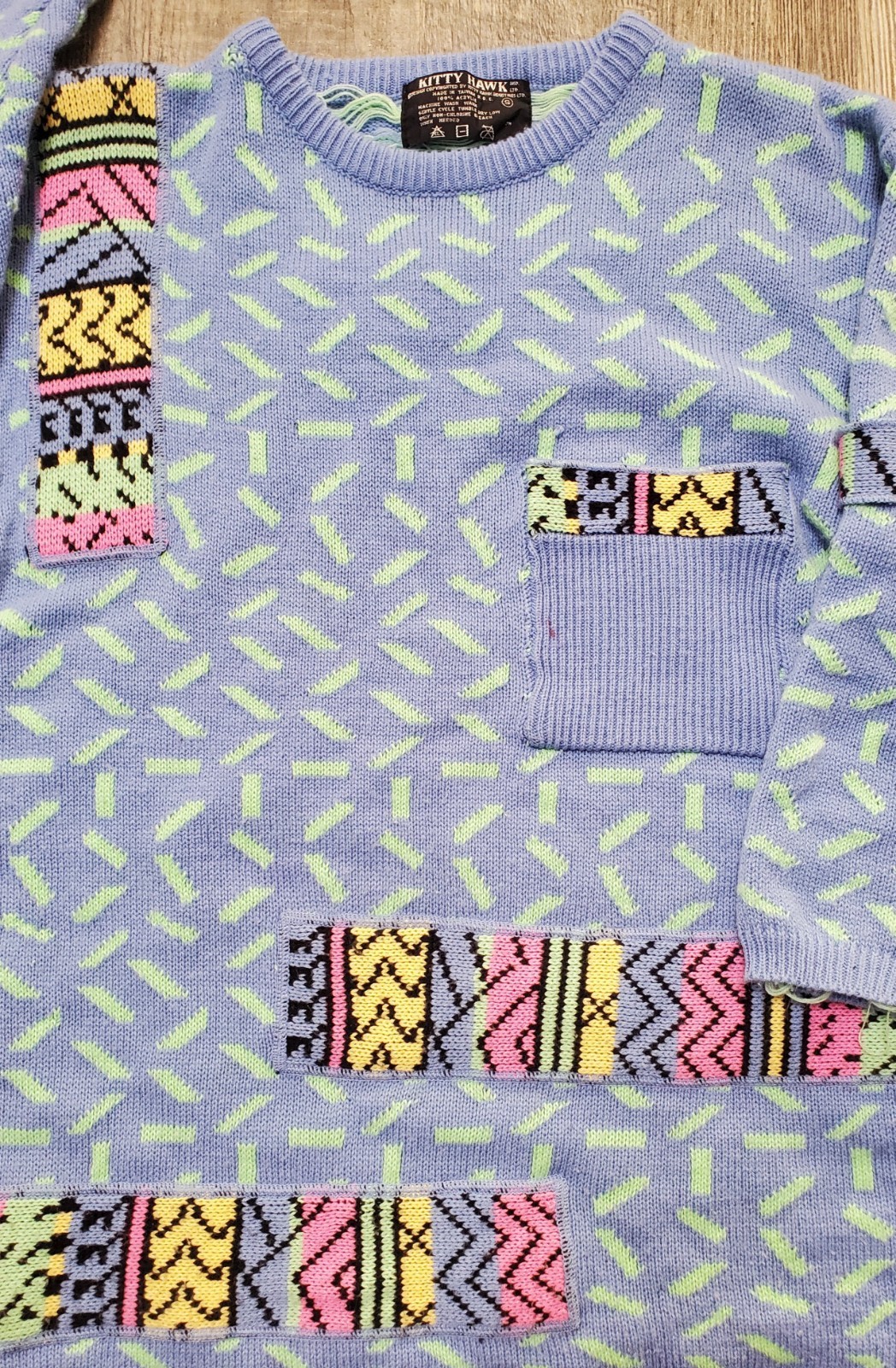 Vintage 80s-90s Kitty Hawk Colorful Funky Acrylic Sweater~ Small~Nickelodeon
