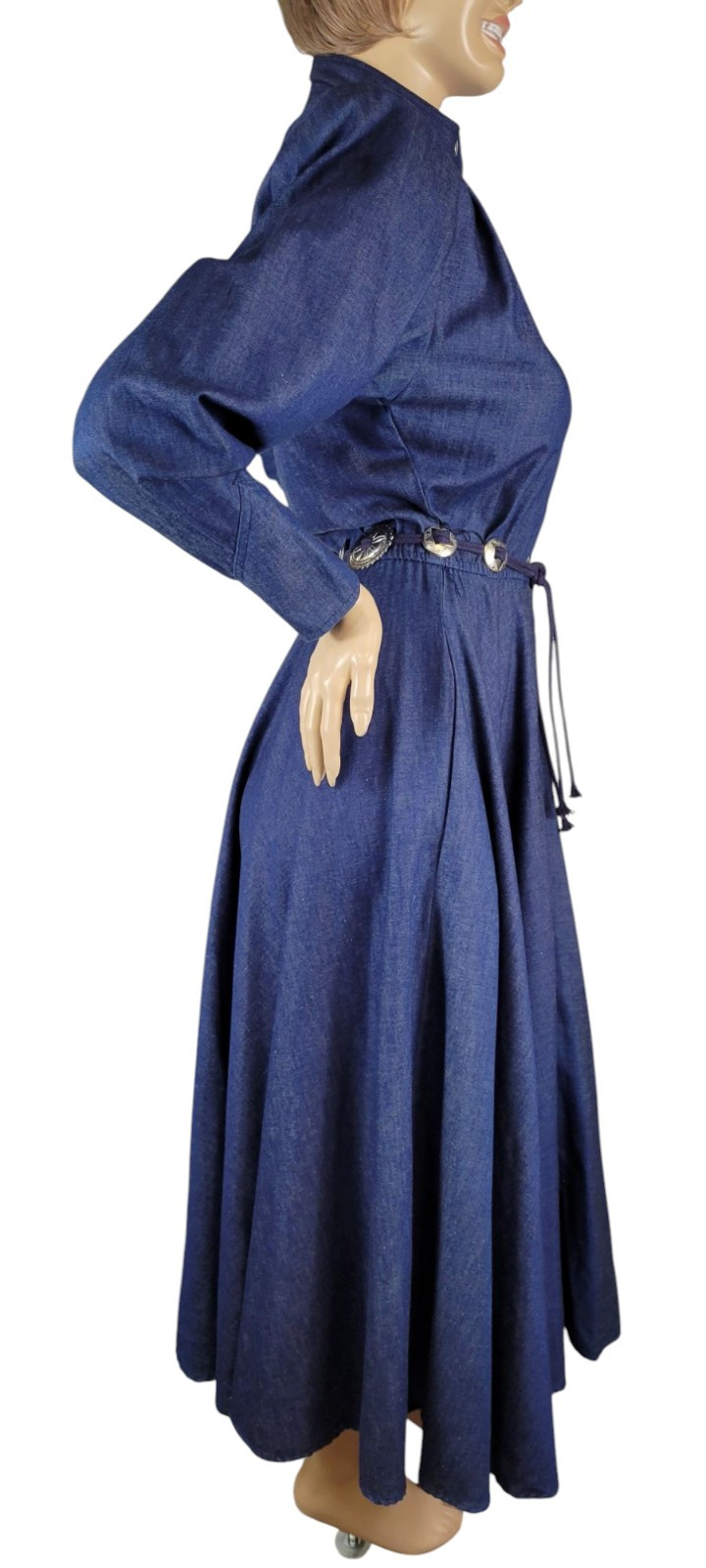 Vintage Choon California Denim Ranch Western Concho Belted Shirt Dress Duster 10
