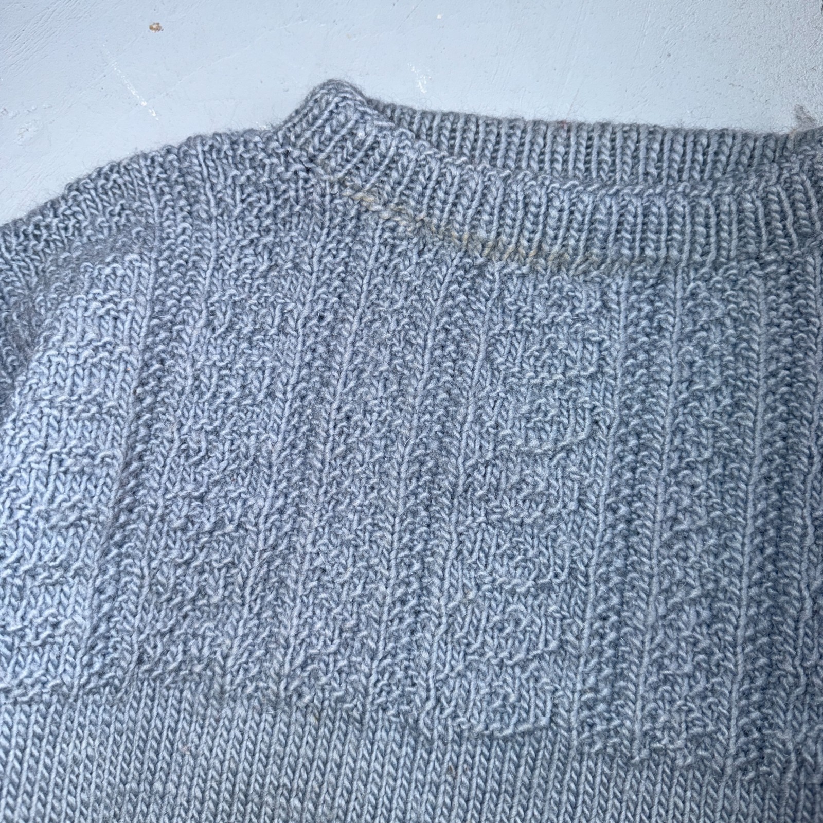 VTG Blue Knitted Isle Sweater Pullover Handmade Knit 60s 70s Grandma core Chic