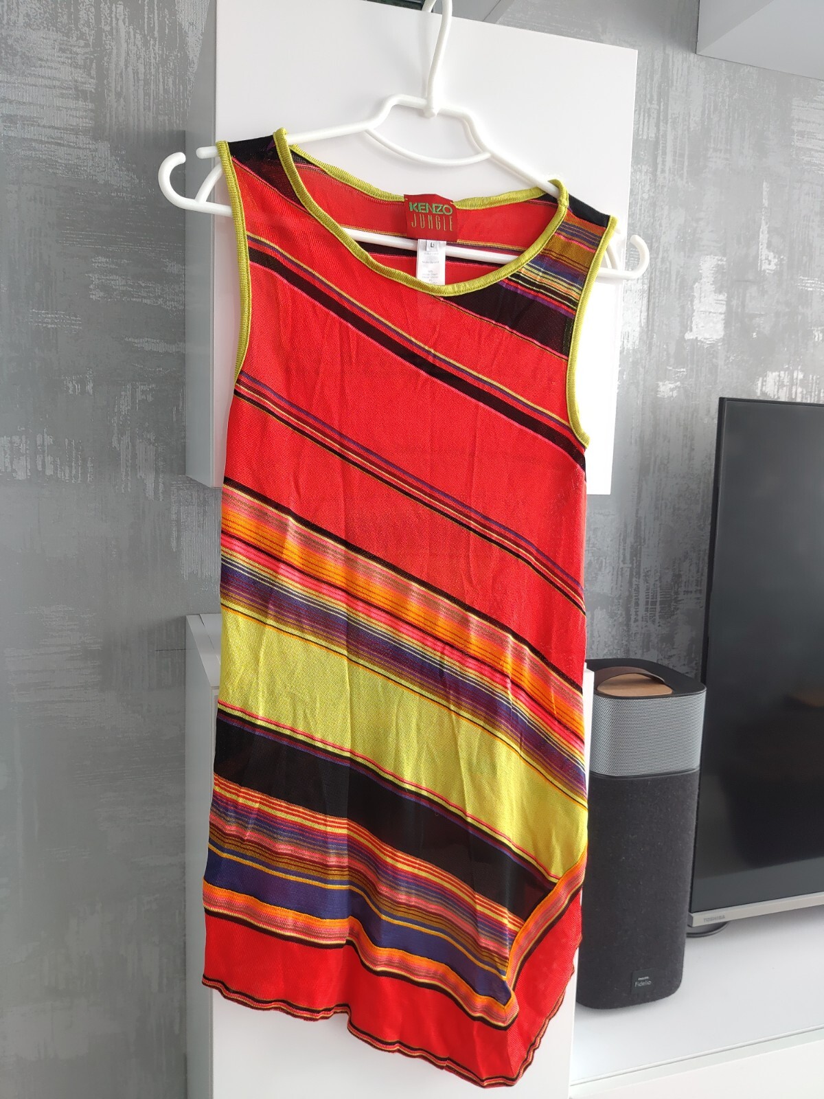 Kenzo Jungle Vintage Striped Multicolor Top Tank Shirt Dress Jersey Sleeveless L