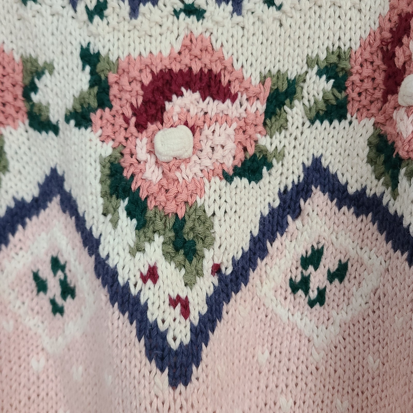 Vtg Venezia Sportswear Sz 14/16 Pink Floral Cottagecore Ramie Blend Knit Sweater