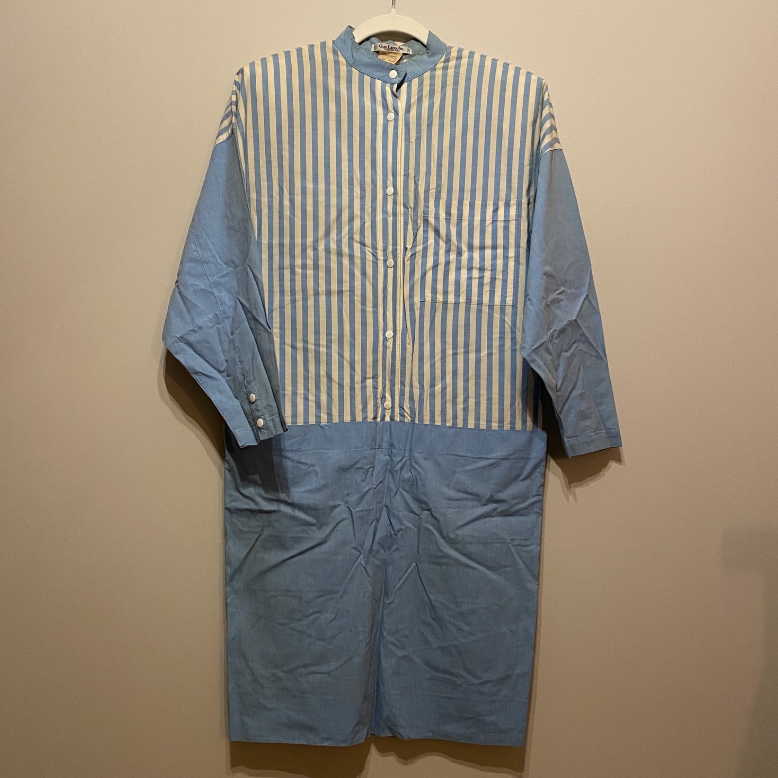 Guy Laroche Blue Striped 100% Cotton Vintage Dress | Size 38 Made in France