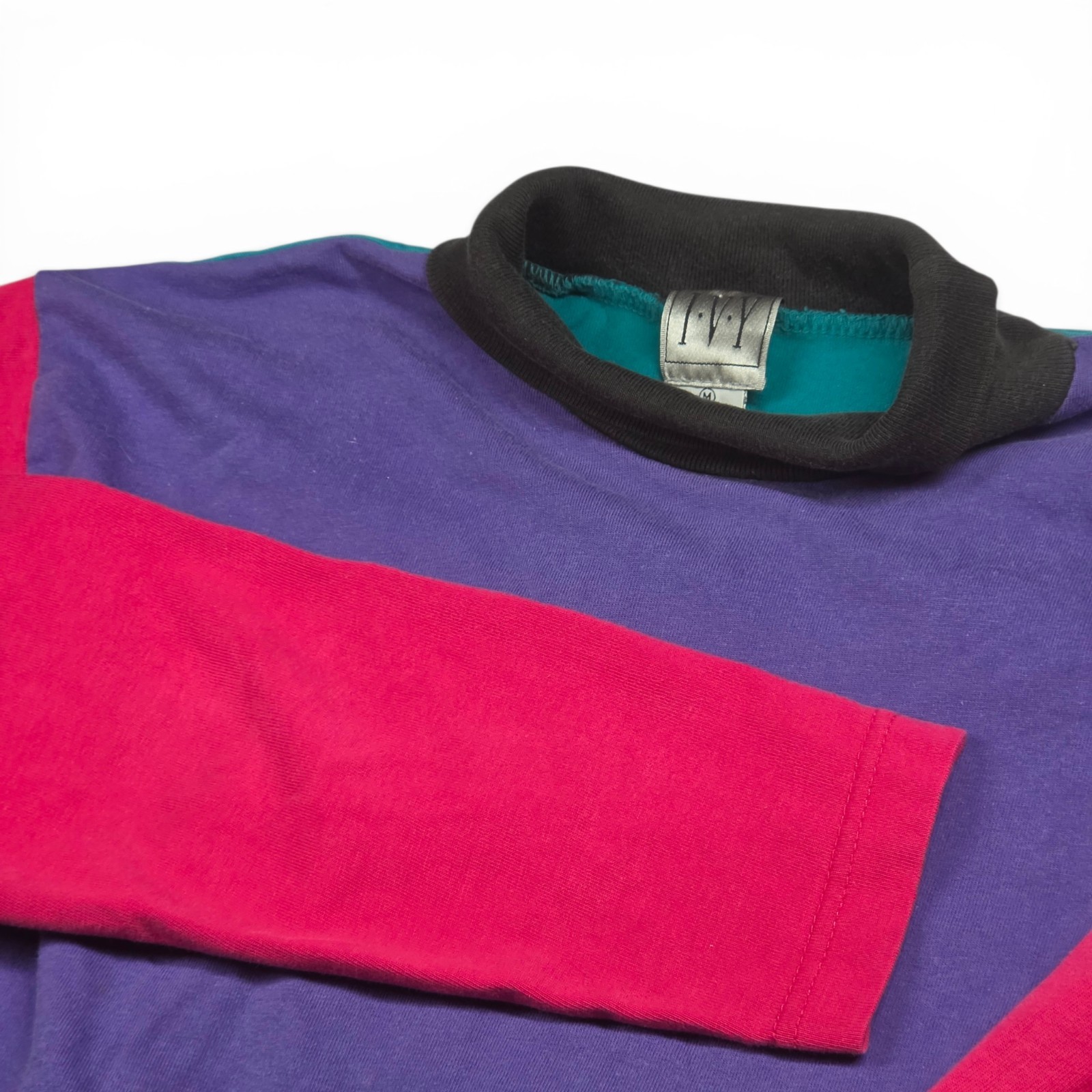 Vintage IVY Colorblock Mock Neck Long Sleeve Shirt 1991 Made in Macau USA M