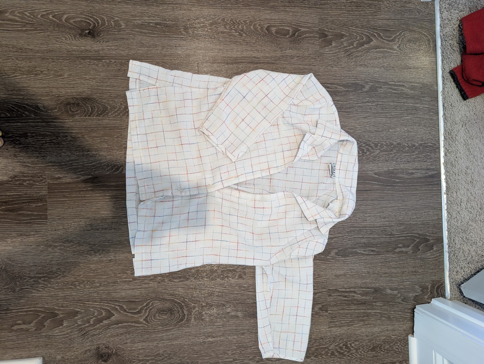 Nikki Petite Vintage 90s Rainbow Windowpane Plaid Button Up Blouse Cottagecore