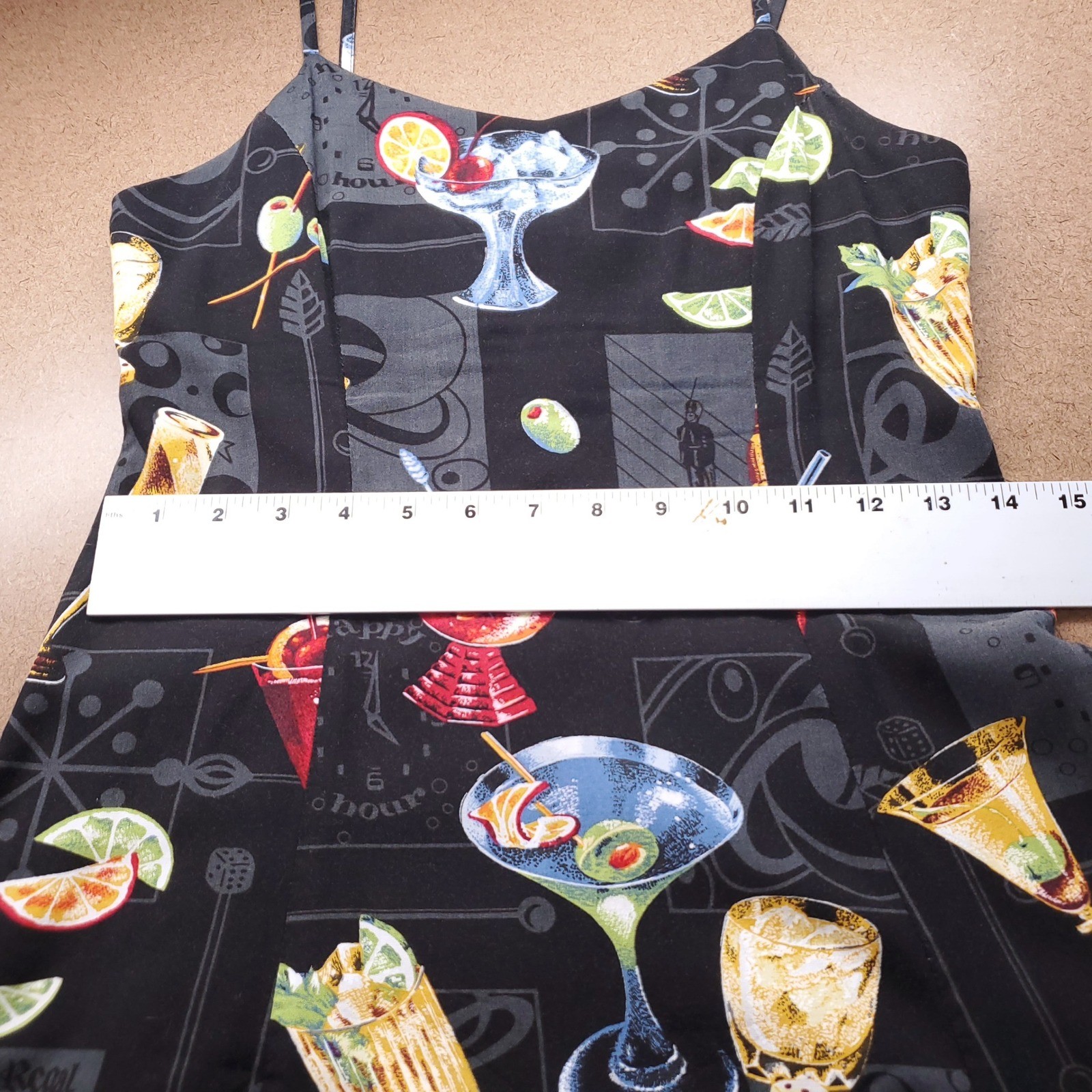 VTG Paradise Found Cocktails AOP Sundress Women S Black Rockabilly Spaghetti
