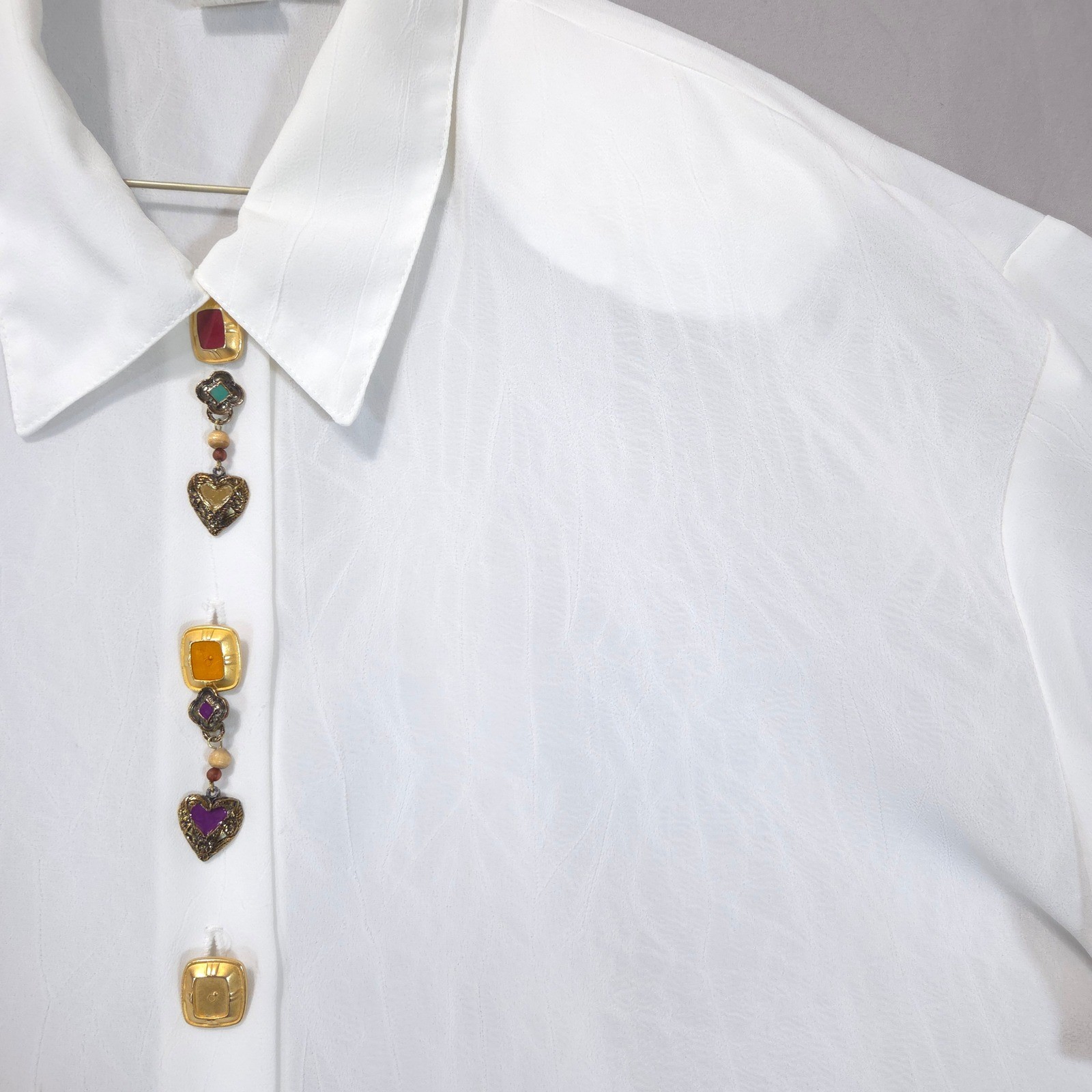 Vtg Impressions of California Jewel Heart Charm Blouse XL Button Down Shirt