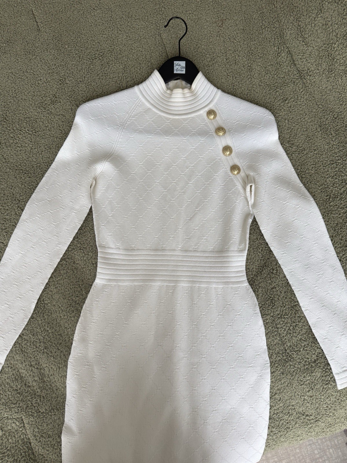 Balmain Paris White Knit Midi 10 Dress with Gold Buttons – Size 38 – Authentic