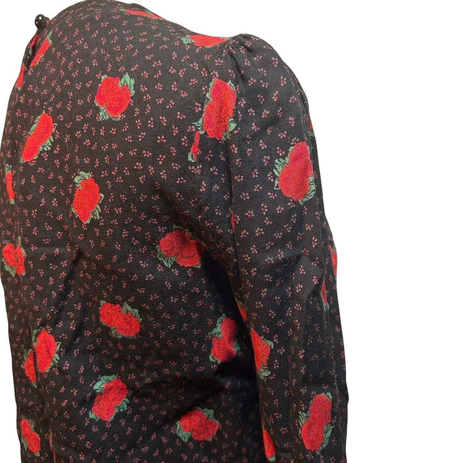VTG Ms Interpret Black Red Rose Polka Dot Rayon Blouse 12 Whimsygoth Grunge Goth