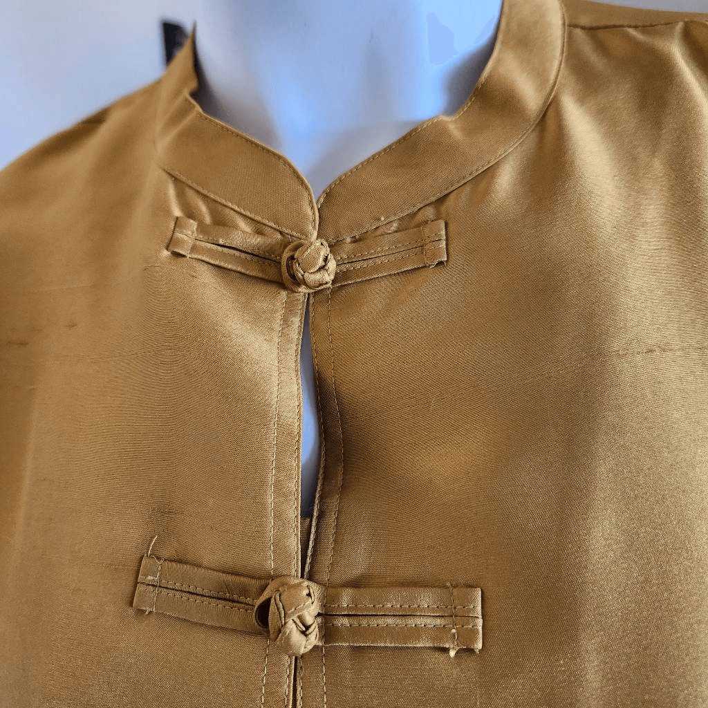 Chico’s Design mandarin collar 90’s golden yellow liquid silky too tunic 100% si