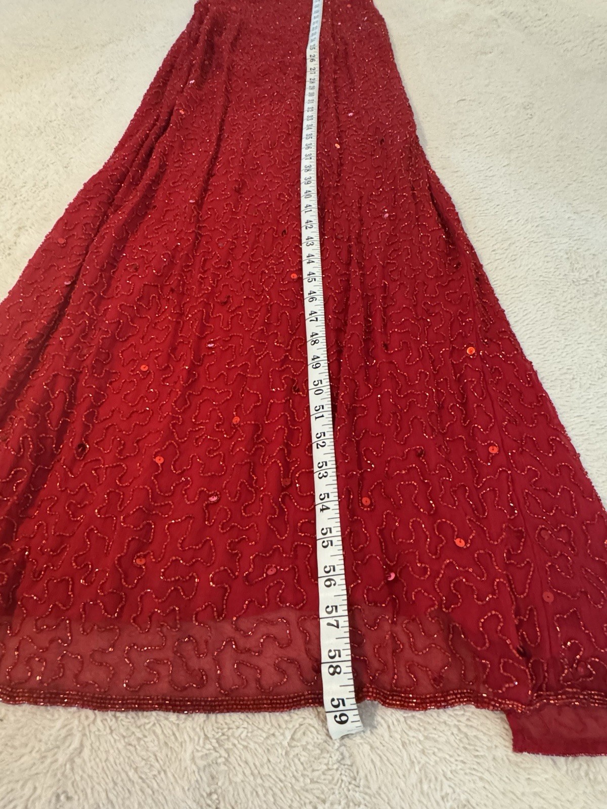 Sean Collection Vintage 90s Red Sequin Silk Gown Beaded Cage Back Formal L