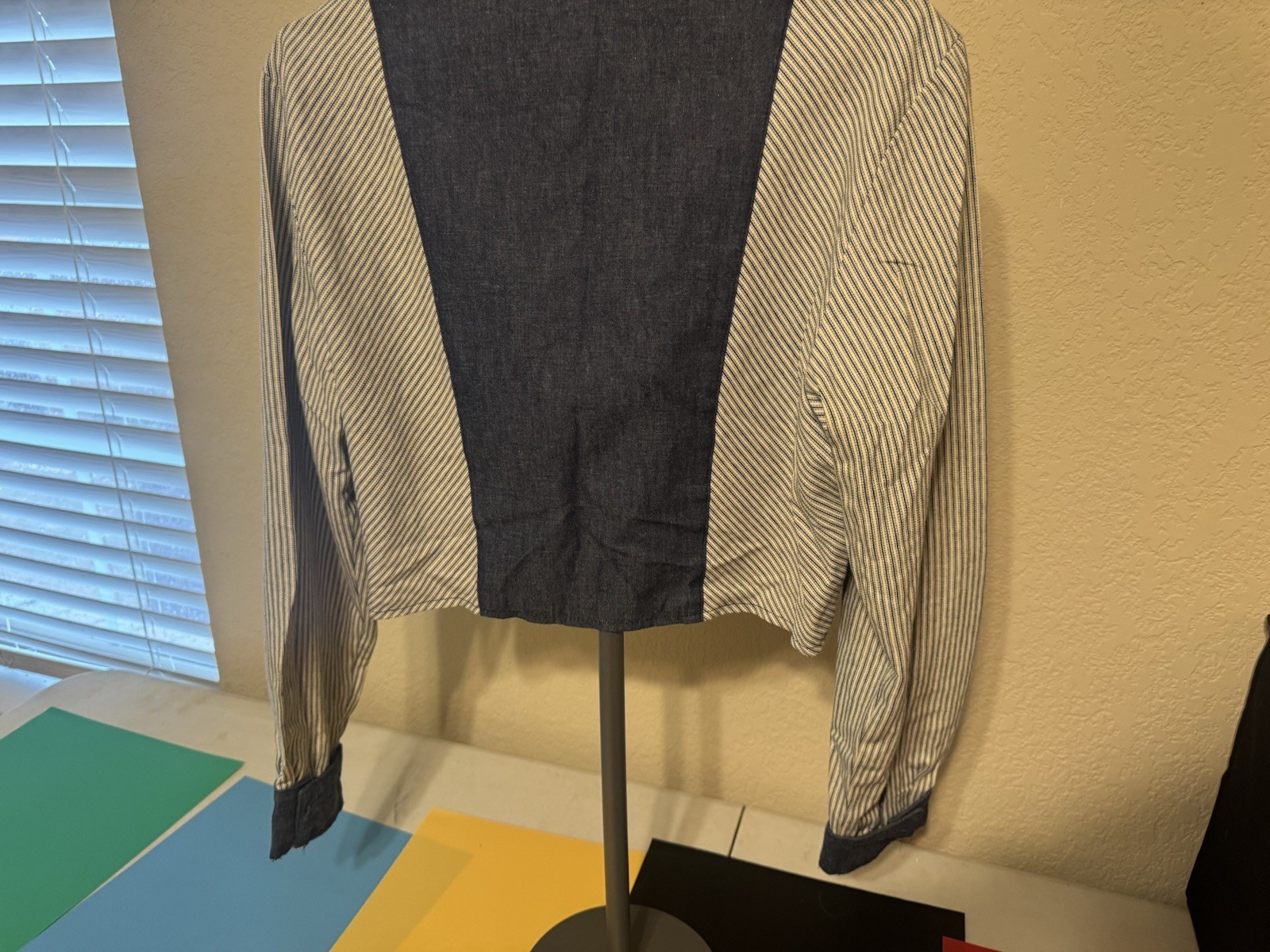 Vintage Roughrider 100 Percent Cotton Striped Denim Western Top Size Large Rodeo