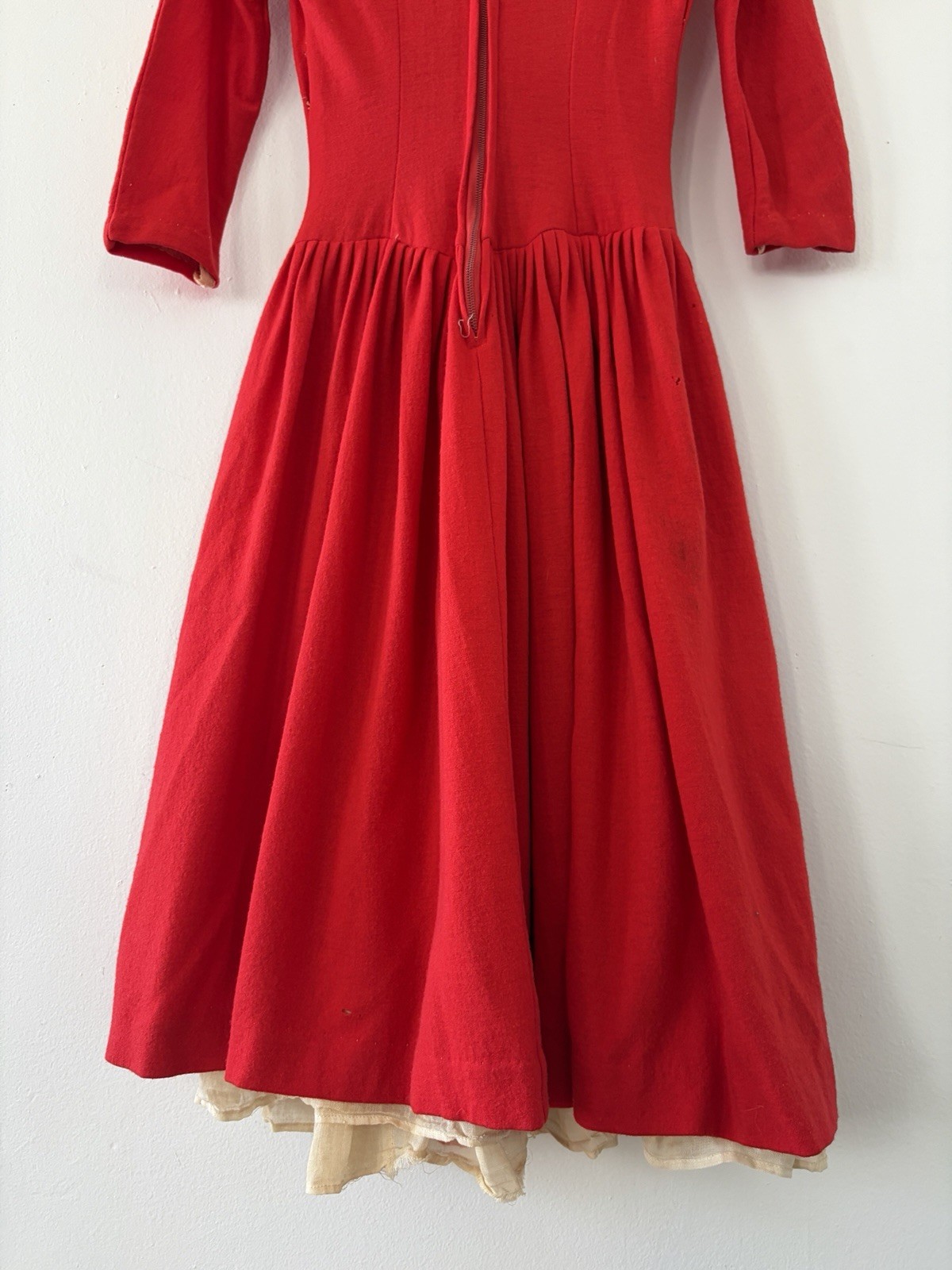 50s 40s Wool Basque Drop Waist Princess Seam Winter Day Dress Midi Full Skirt XS