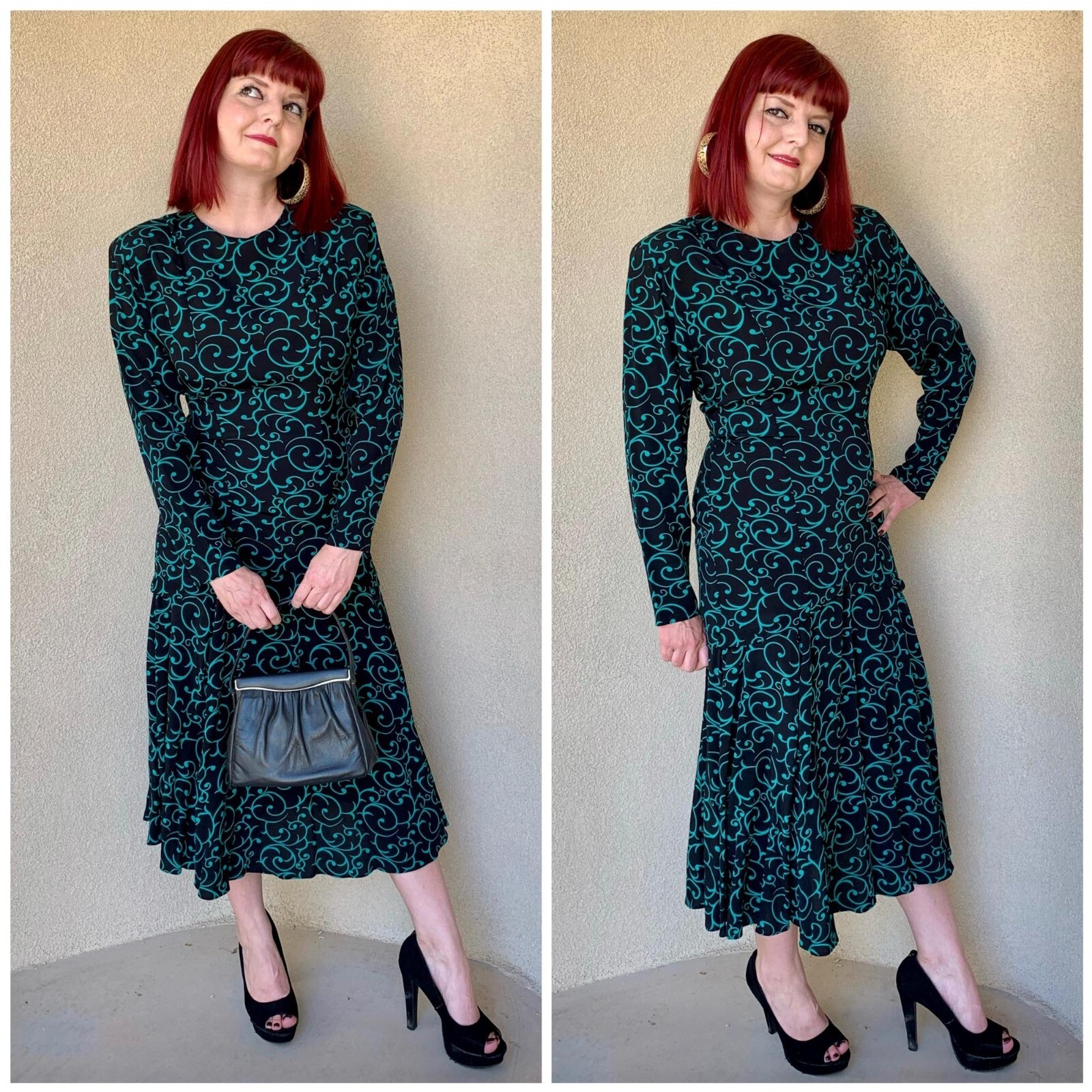 Vintage 90s Vine-Print Mermaid Skirt Dress