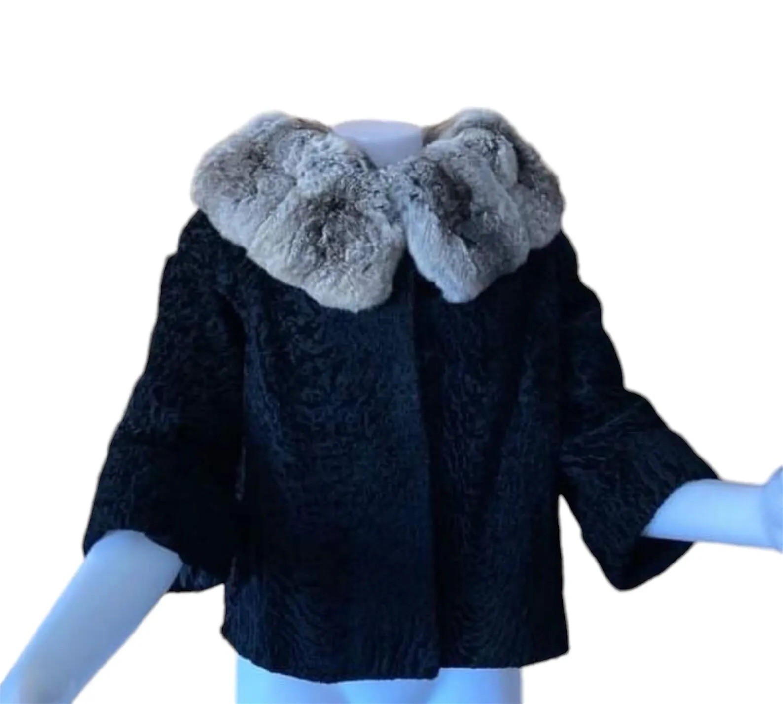 Vintage 1950s Persian Lamb Jacket With Chinchilla Collar