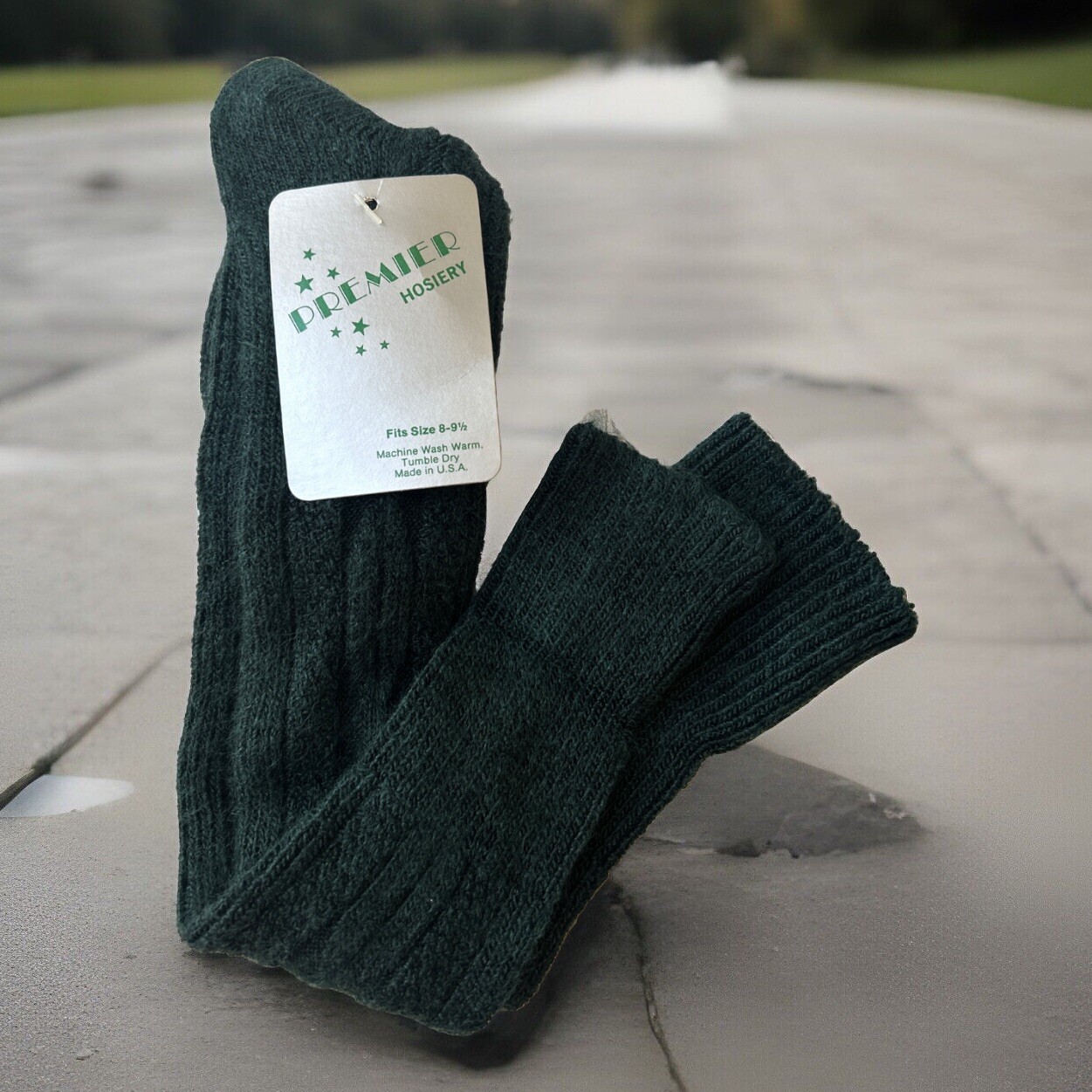 VTG Socks Premier Hosiery 80s Cable Knit Green NOS 8-9.5 Sock Sz USA Stocking