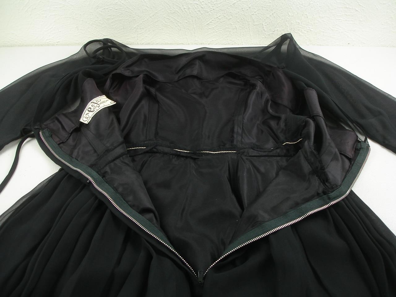 Women’s XS Vtg 1920’s Little Black Dress Petite Juniors Sheer Crepe Peplum USA