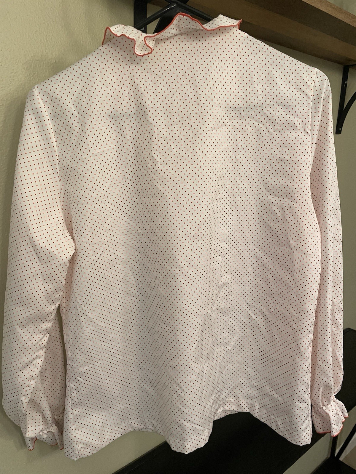 Vintage Rhoda Lee Red and White Polka Dot High Ruffle Blouse Size 14