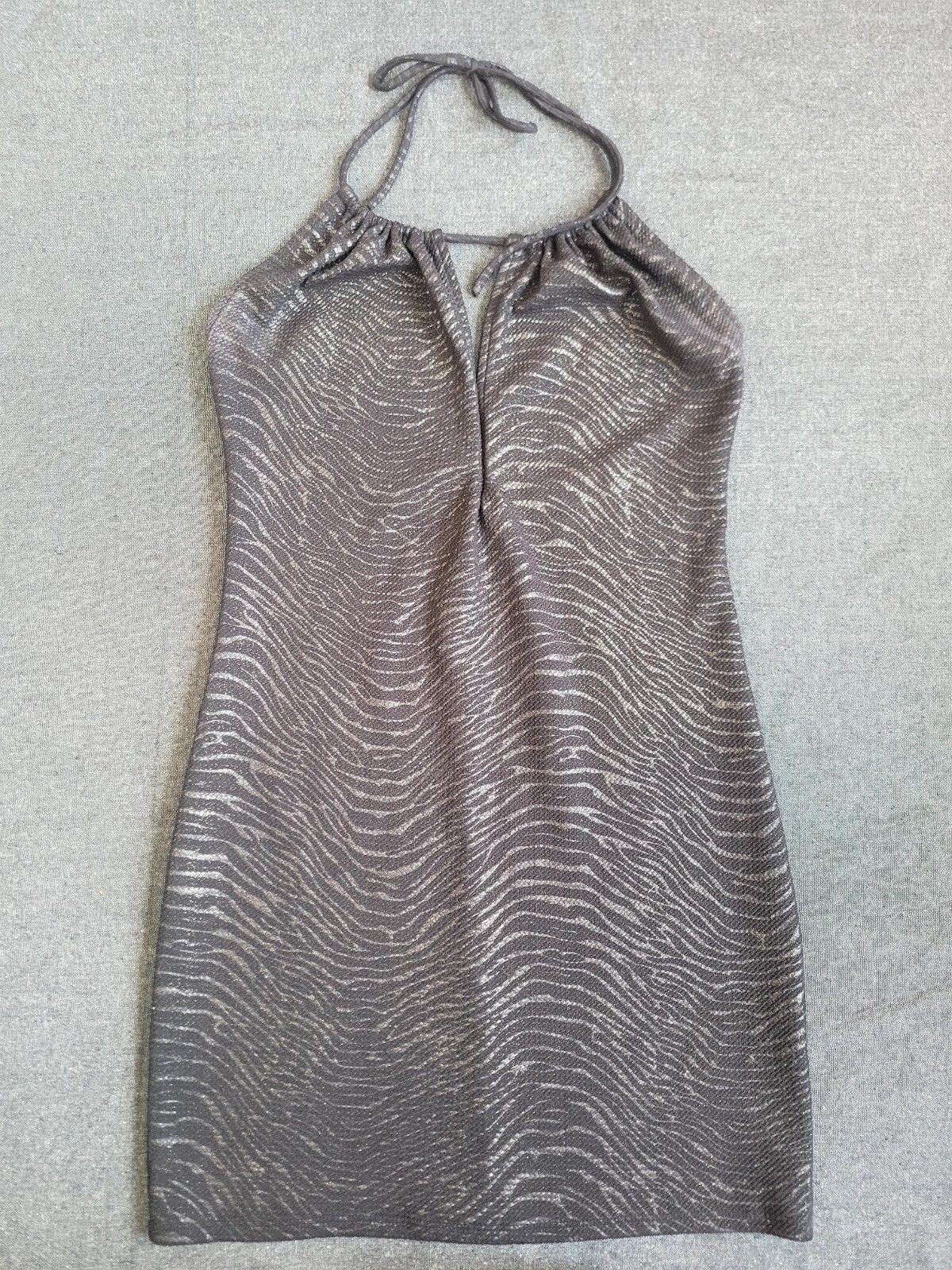 Vintage 90s Y2K Halter Dress Black Zebra Glitter Mini Club Size Large
