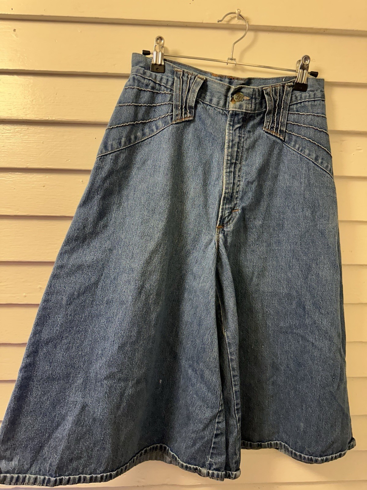 RARE! Vintage 70s miss h.i.s Wide Leg Dark Blue Jean Shorts Bell Elephant Leg