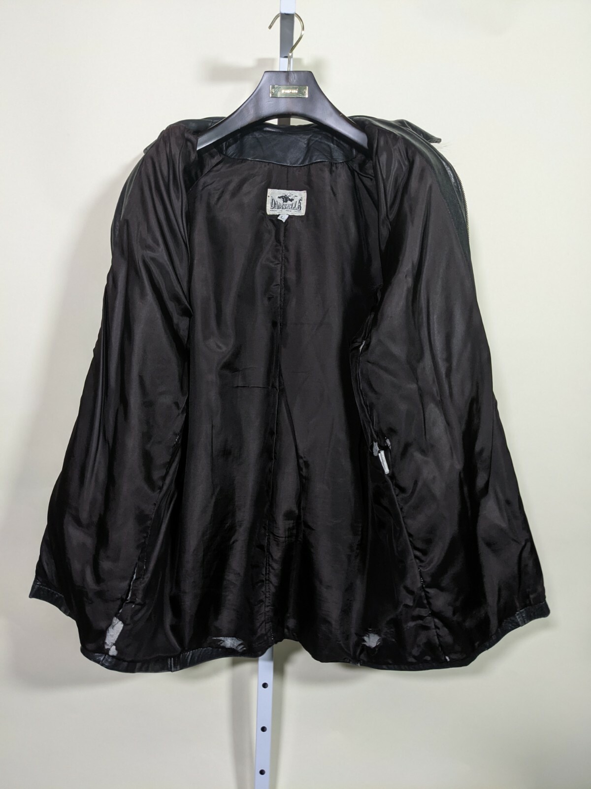 Damselle New York City Vintage Soft Black Leather Fur Hood Parka Jacket Large