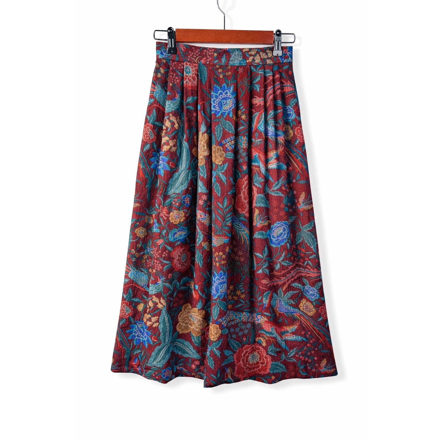 Jerri Sherman Vintage Wool Pleated Midi Skirt Burgundy Floral Pockets Size 2 NWT