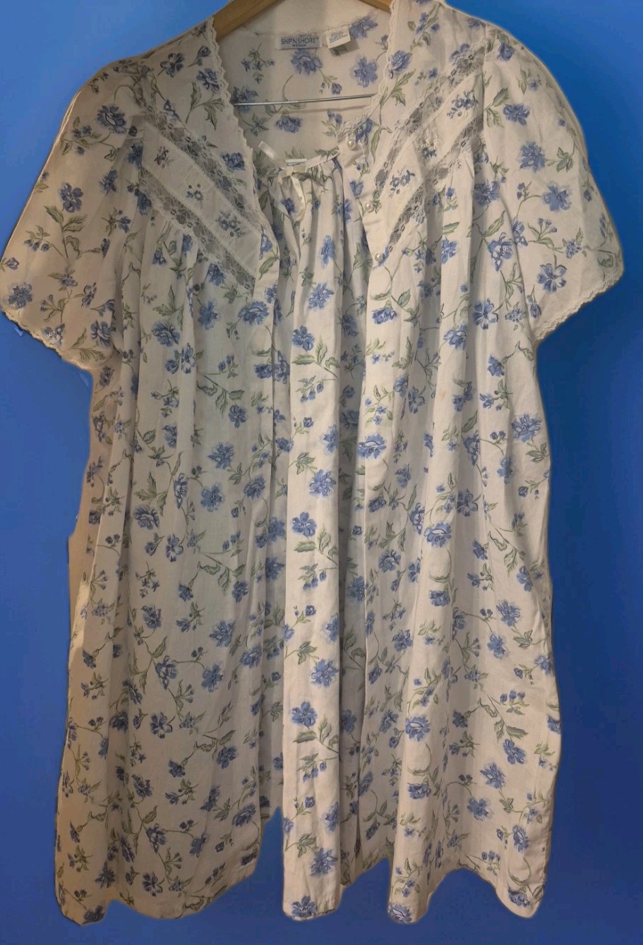 VTG Ship N Shore Nightgown & Robe Housecoat Pearl Buttons Rose Lace 1X NWOT