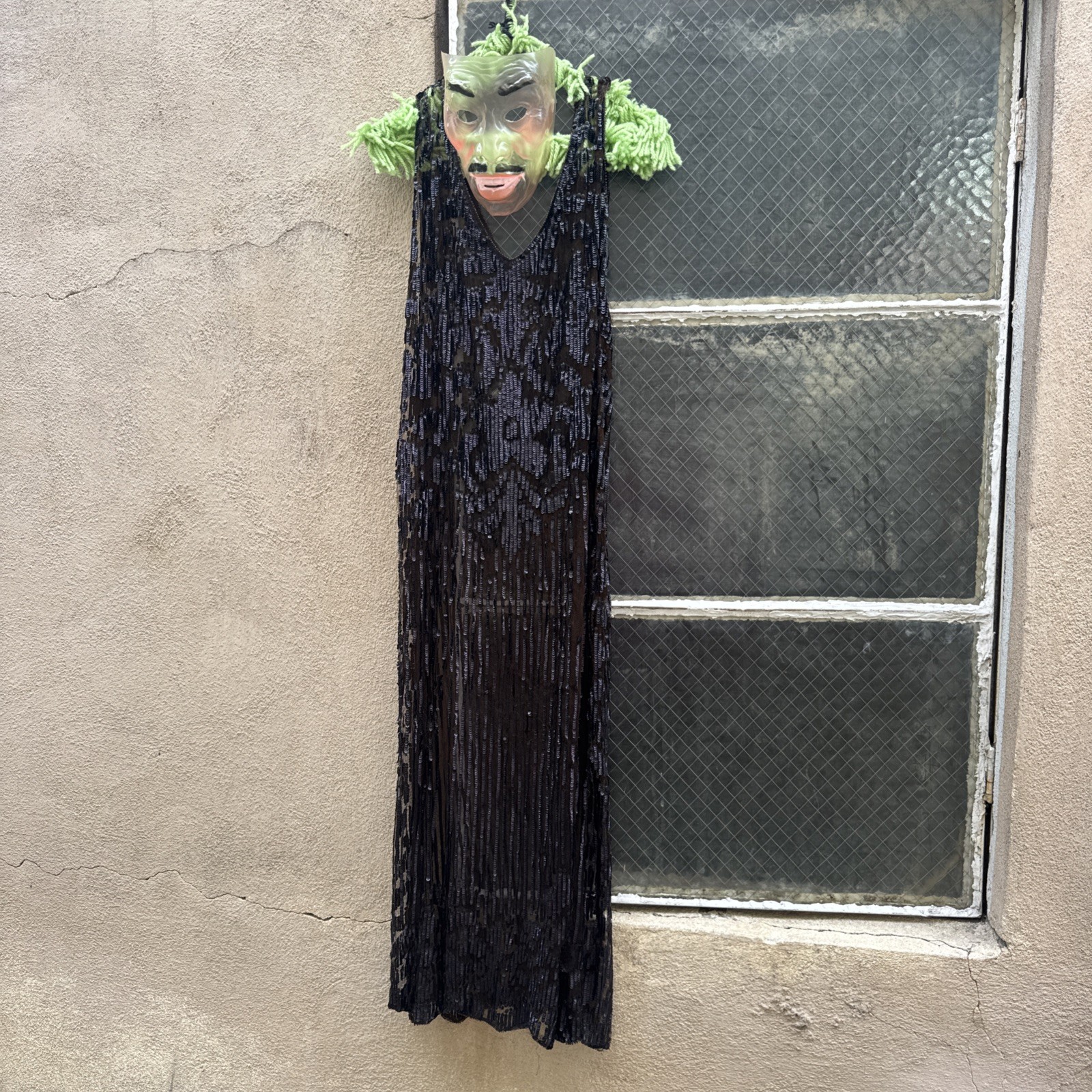 Antique 1920s Brown Sequin on Net Dress Open Sides Maxi Dress Deco Vintage