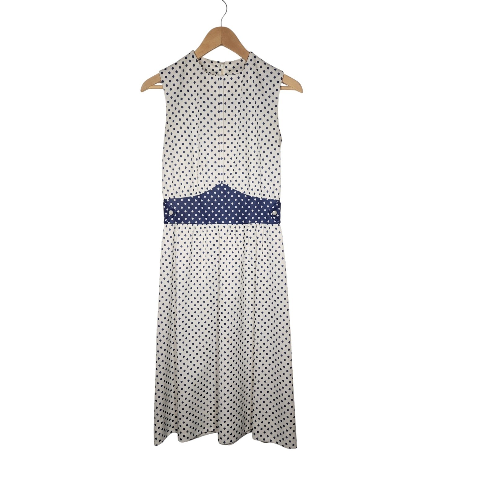 Vintage Polka Dot Midi Dress Navy White Rockabilly Pinup Cottagecore Nautical S