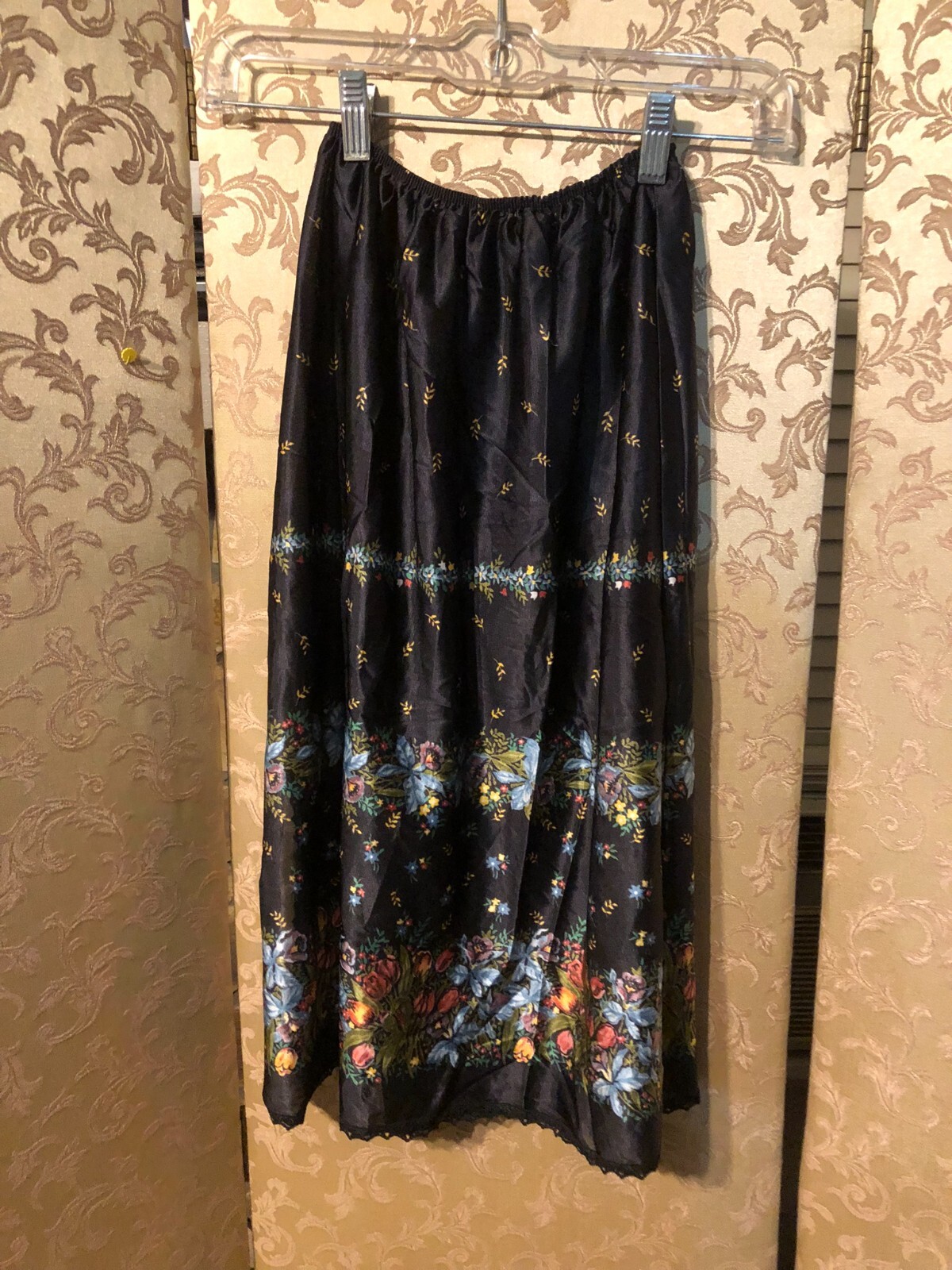Sears Vintage Black Multi-Color Floral Half Slip Size Small S