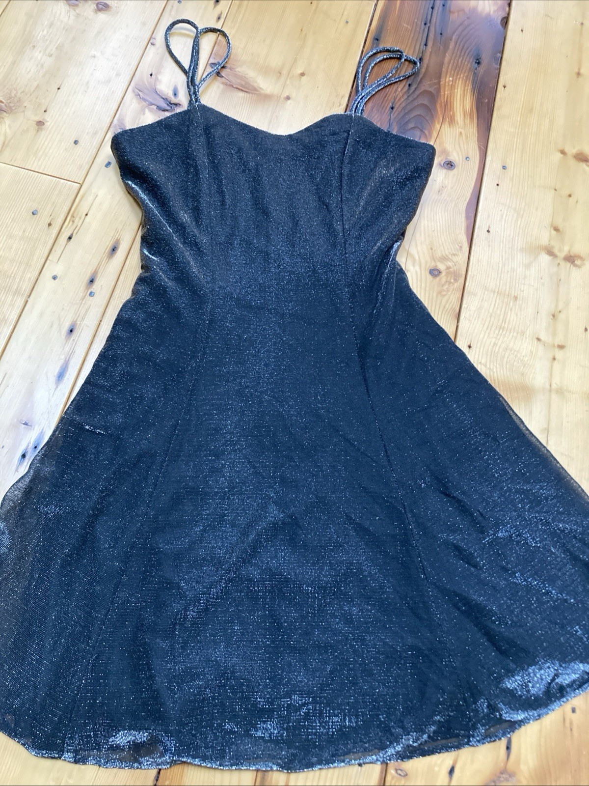 Vtg Jay Jacobs Mini Formal Dress XS-S Black Spaghetti Strap Stretch V-Neck Read!