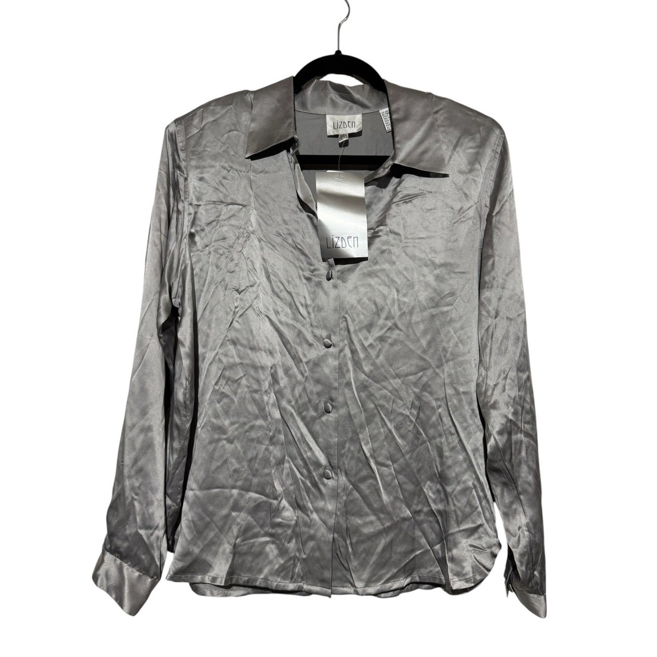 Vintage Lizden NWzt 100% Silk Blouse Sz Large Silver NYE Going Out Quiet Luxury