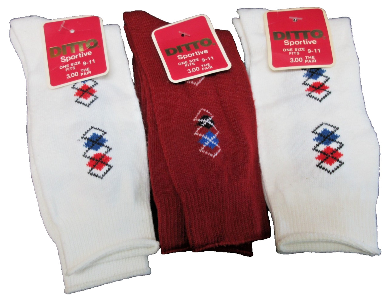 3 Pairs Vtg 1980s DITTO Legwear Sportive Socks Sz 9-11 Golf Sports